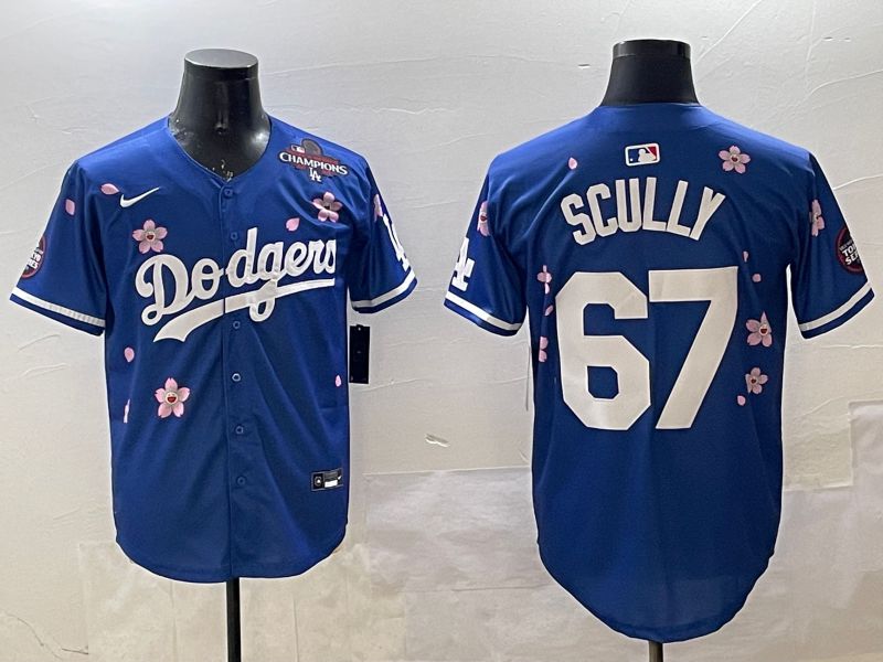Men Los Angeles Dodgers #67 Scully Blue Sakura Edition 2025 Nike MLB Jersey style 4->los angeles dodgers->MLB Jersey